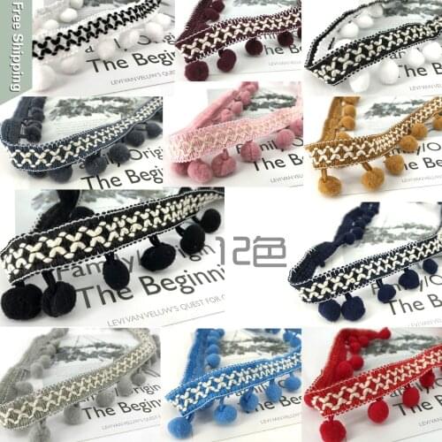 5Yard/Lot Color Ribbon Fringe Hair Ball Lace Trim Clothes Garment Accessories Skirt Curtain Pompom Lace Tassel Decoration