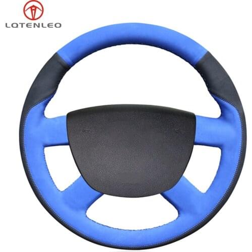 LQTENLEO Black Blue Suede Car Steering Wheel Cover For Ford Kuga 2008-2011 Focus 2 2005-2011 Focus 3 2012-2014 C-MAX 2007-2010