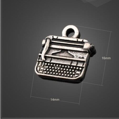 High Quality 20 Pieces/Lot 14mm*16mm Antique Silver plated Metal Diy Handmade Typewriter Charms For Diy Making