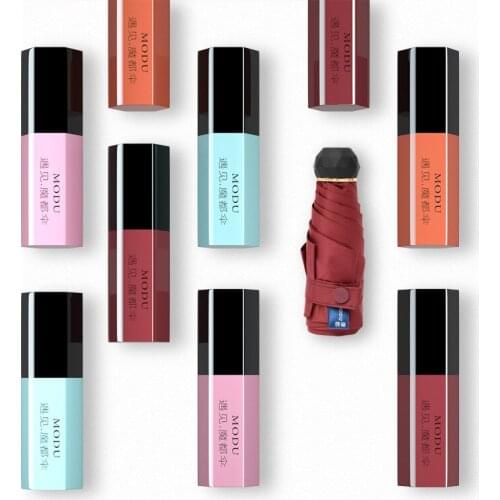 Women Cute Lipstick Mini Folding Umbrella Sun UV Protection Rainy Dual-use 5 Folding Sunny Pocket Small Girls Umbrella Parasol