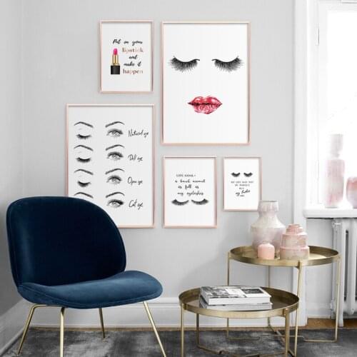 Fashion Canvas Painting Art Poster Print Lipstick Eyelashes Red Lips Nordic Style Wall Picture For Living Room Home Decoration