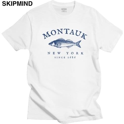 Montauk New York Fishing 1686 Tshirt Men 100% Cotton Fish T-shirt Fisher Retirement Gift Tee Shirt Short Sleeve Printed Top Gift