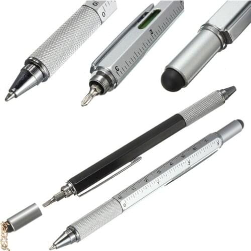 New 1pc/batch 6 In 1 Multifunctional Metal Plastic Pen Tool Ballpoint Pen Level With Screwdriver Ruler