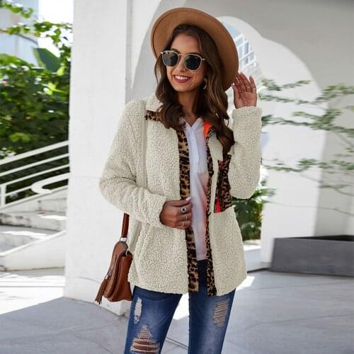 2020 New Autumn Winter Sexy Leopard Print Zipper Button Long-Sleeved Blouse Plush Jacket Lamb Wool Fashion Casual Jacket