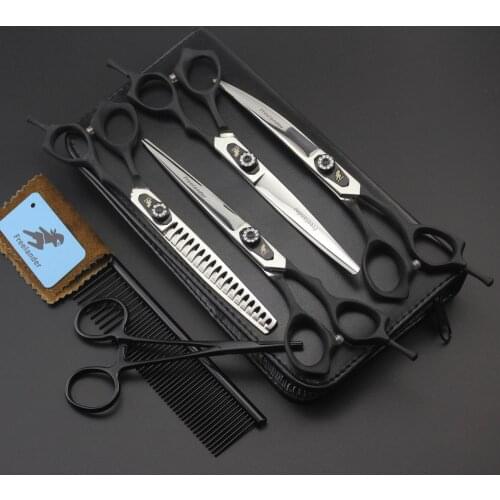 Freelander Professional Pet Grooming Scissors 7 inch,Straight & Thinning & Curved Scissors Set For Dog Grooming,Pet Shears Makas