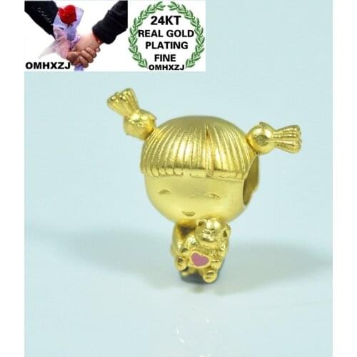 OMHXZJ Wholesale CA373 European Fashion Hot Fine Woman Girl Party Birthday Wedding Gift Girl Beads DIY 24KT Gold Pendant Charm