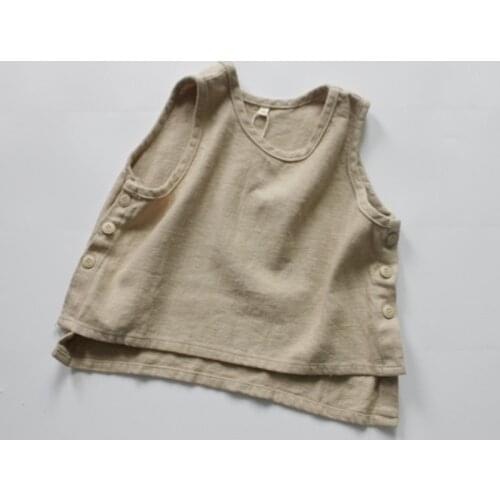 Autumn Baby Children Vest Solid Color Korean Style Cotton Linen Sleeveless Tops Toddlers Kids Waistcoats