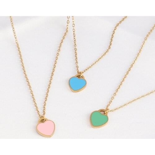 Stainless Steel Fashion Pink Blue Heart-shaped Pendant Necklace For Women Color Smiley Necklace Geometric Star Moon Necklaces