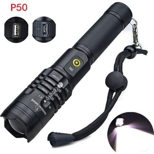P50 LED Flashlight USB Rechargeable Powerful Torch 5 Modes Lighting Waterproof Ultra Bright Outdoor Camping Bicycle Flashlights