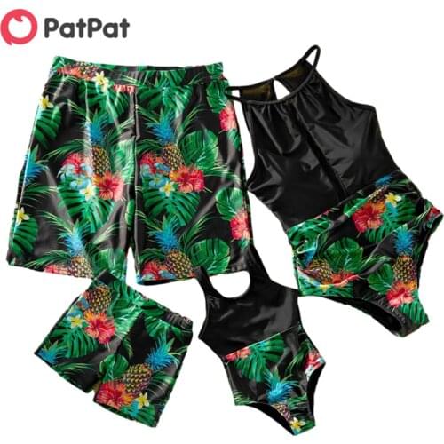 PatPat 2021 New Summer Pineapple Printed Stiching Matching Swimsuits Family Look Childrens Clothing