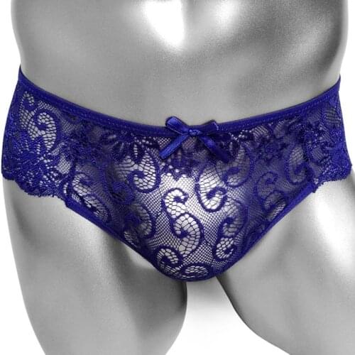 Sheer Floral Lace Mesh Sissy Briefs Sexy Lingerie for Gay Men Breathable Transparent Panties Underpants