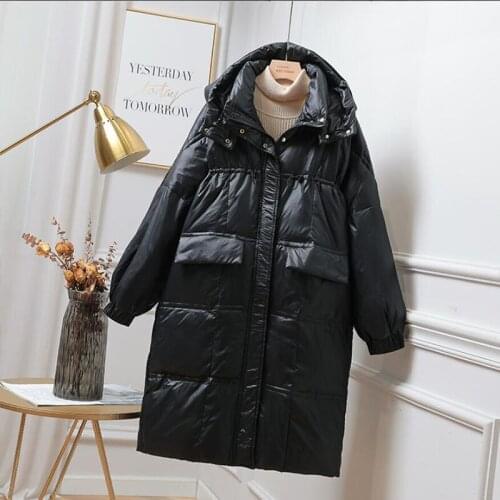 Winter Long Down Jacket Women Thick Warm Hooded Jacket Loose Parkas Puffer Jackets Womens Overcoats 90% White duck Down Coat