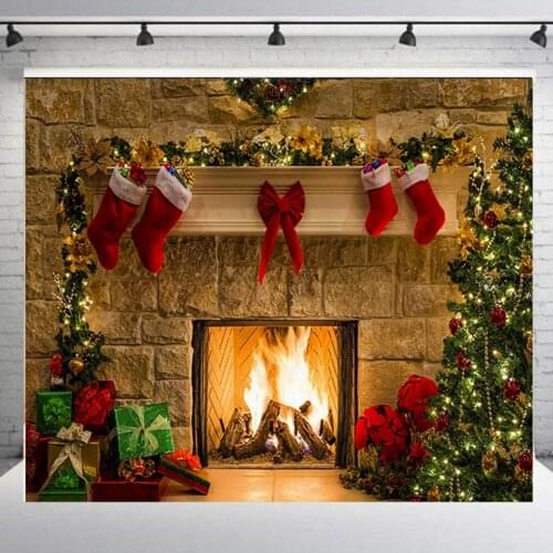 Christmas Fireplace Backdrop Christmas Tree Photography Background Party Banner Home Decoration Xmas New Year decorations