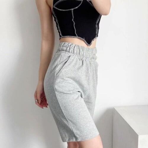 Elastic waist loose sports shorts wide-legged straight five-point pants guard pants all-match solid color shorts A626