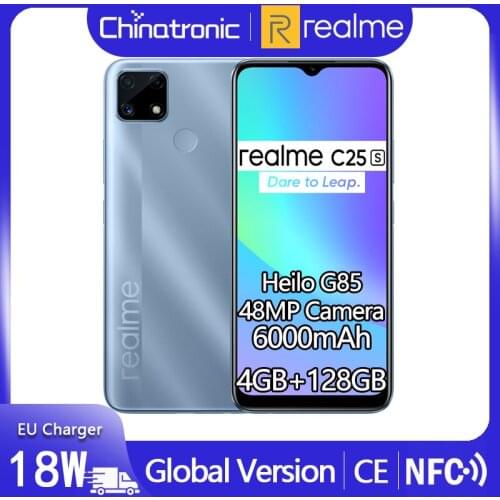 Global realme C25S 4GB 128GB Mobile Phone 6.5"HD+ Helio G85 Octa Core 6000mAh 48MP AI Triple Camera 18W EU Charger NFC