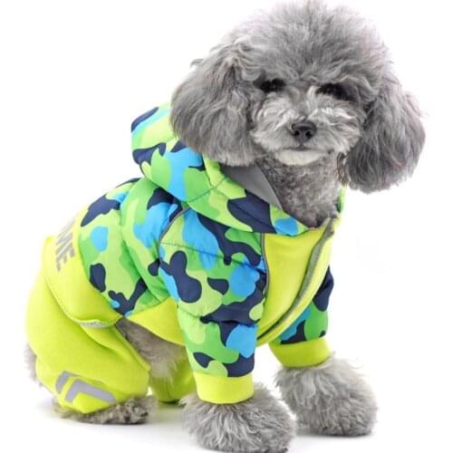 Pet Dog Winter Warm Jacket Camouflage Hooded 4-Legged Dog Outfits For Yorkshire Teddy Dogs Costume Puppy Jumpsuit