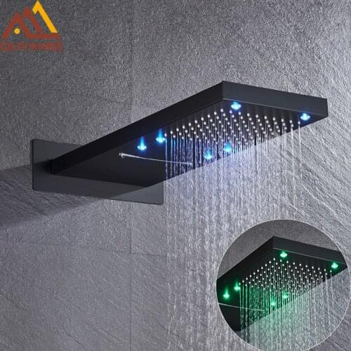 LED Rainfall Waterfall Shower Head Brass Wall Mount Shower Head Black Chrome Shower Bathroom Shower Faucet Shower Sysyem Head
