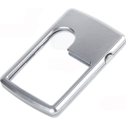 3X 6X LED Illuminated Magnifier Card Shaped Eye Loupe Magnifier Glass Reading Magnifying Glass with Leather Case , Silver