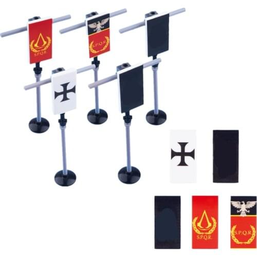 WW2 Roman Military Flags Building Blocks Medieval Figures Accessories Bricks Toys MOC SPQR Digital Printing Flag 26603 C229