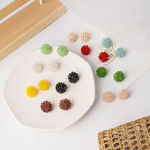 Korean Candy Color Shiny Crystal Flower Stud Earrings for Women Girls Colorful Handmade Floral Statement Earrings Party Jewelry