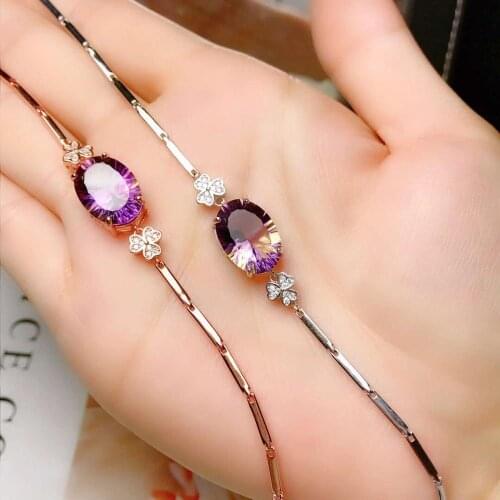 Natural Ametrine Gemstone Lucky Clover Bracelet 925 Sterling Fashion Fine Party Jewelry for Women【FS Jewelry