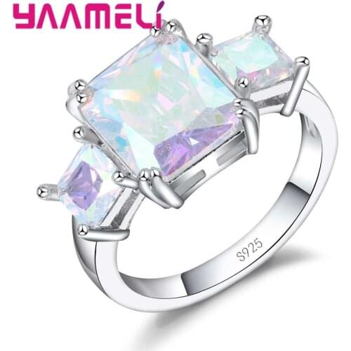 Three Magnificent Cubic Zirconia 925 Sterling Silver Fashion Jewelry Ring For Charming Ladies Party Decoration