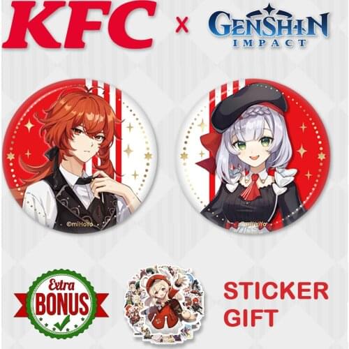 Genshin Impact Badge KFC Noelle Diluc Paimon Zhongli Tartaglia Brooch Cosplay Anime Mona Venti Game Clothes Backpack Decor Gifts