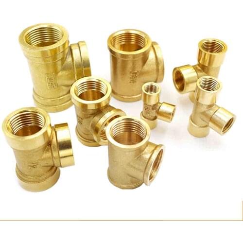1/8" 1/4" 3/8" 1/2" 3/4" 1" 2" BSPP Female Brass Equal Tee 3 Ways Pipe Tube Connector Fitting Water Pipe Plumbing