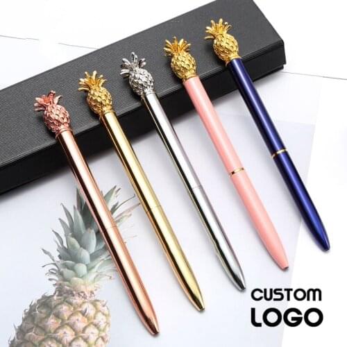 1pc 0.7mm Creative Pineapple Metal Ballpoint Pens Girls Kawaii Advertising Gift Pens Laser Custom Logo Student Stationery Prizes