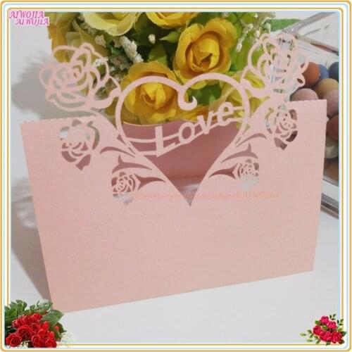 10/50pcs Love Heart Rose Flower Laser Cut Table Name Place Card Seating Number Wedding Bridal Shower Engagement Decoration 7Z