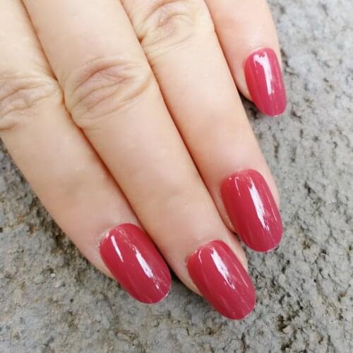 100PCs Short Nail Tips Press On Nails Oval Faux Ongles Cherry Red Full Cover False Artificial Nail Manicure Nails Salon