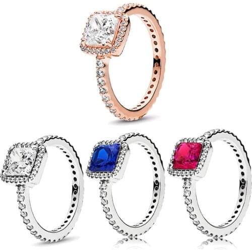 2021 Fashion Eternal Elegance Silver Color Finger Wedding Ring for Women Simple Square Shiny Crystal Ring Engagement Jewelry