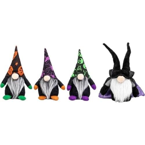 4 Pcs Halloween Gnome Plush Doll Handmade Swedish Gnome Scandinavian Nisse Ornaments with Black Witch Cloak Halloween
