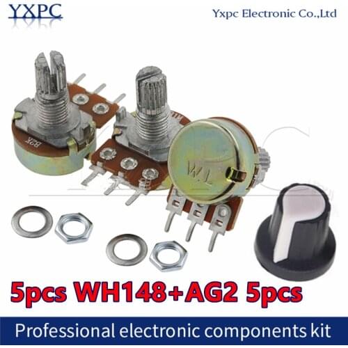 5set WH148 1K 10K 20K 50K 100K 500K Ohm 15mm 3 Pin Linear Taper Rotary Potentiometer Resistor for Arduino with AG2 White cap