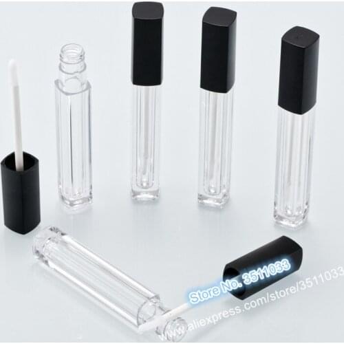 50pcs 5ml Cosmetic Lip Gloss Wand Tube Black Lid Empty Clear Lip Gloss Container Clear Lipstick Refillable Bottle Lipgloss Tube
