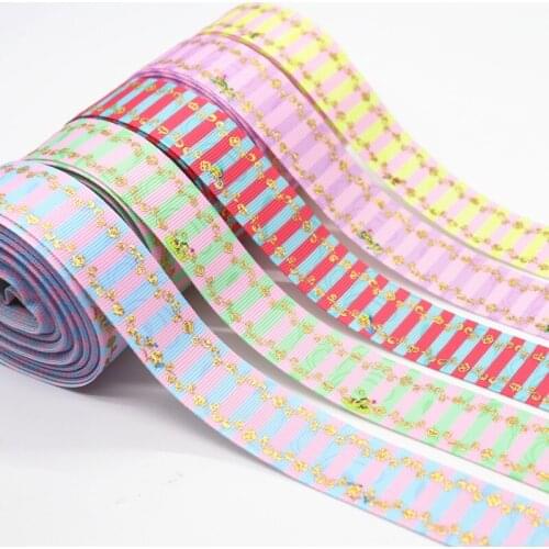 50 Yards Grosgrain Ribbon Laser Gold Leaf Lace Printed Ribbon 1" 25MM For Hair Bows DIY Crafts Handmade Accessories M19061701