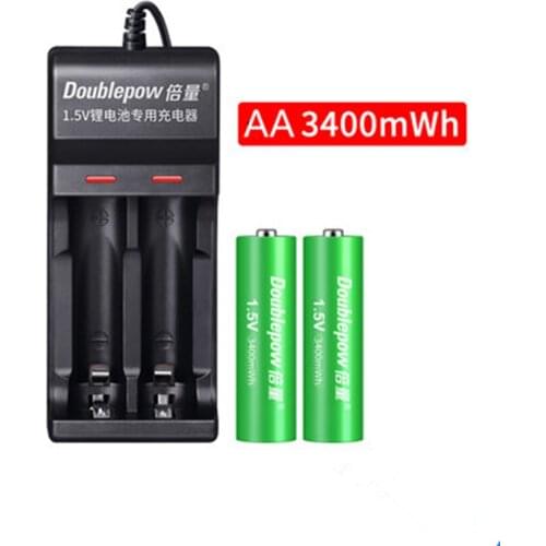 2pcs/lot New large capacity 1.5v 3400mWh AA rechargeable battery rechargeable lithium battery with AA AAA smart charger