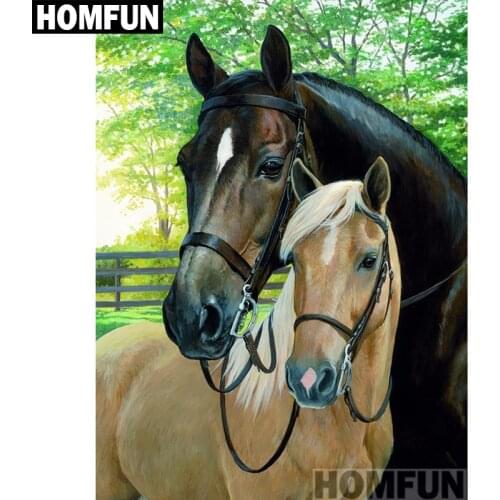 HOMFUN Full Square/Round Drill 5D DIY Diamond Painting "Two horse Love" Embroidery Cross Stitch 5D Home Decor Gift A00930