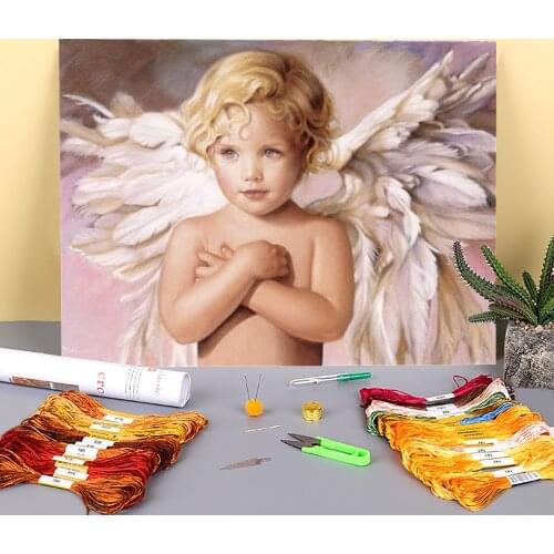 Angel Girl Landscape Printed Fabric 11CT Cross Stitch DIY Embroidery Kit DMC Threads Painting Needlework Wholesale