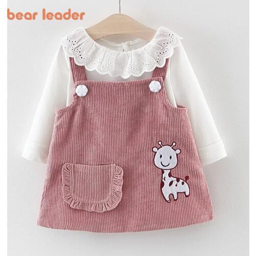 Bear Leader Baby Girl Dress Set T-shirt Tops Cartoon Giraffe Dress Baby Girl Princess Clothes Girls Long Sleeve 2pcs Suit