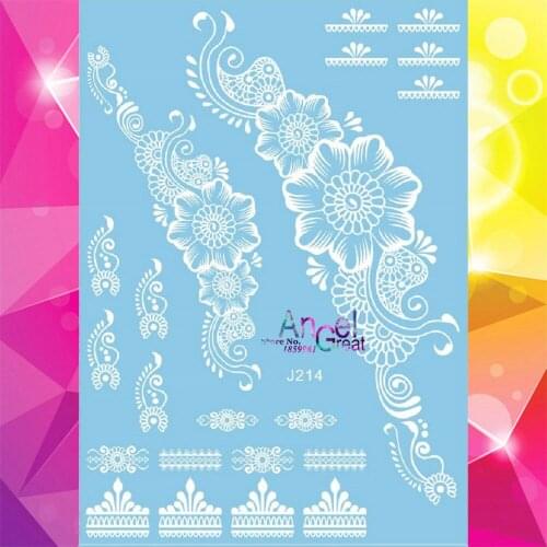 Big Size White Henna Flower Bracelets Temporary Tattoo Body Art Neck Lower Arm Tattoo Stickers AJ214 Mehndi Lace Jewelry Deigns