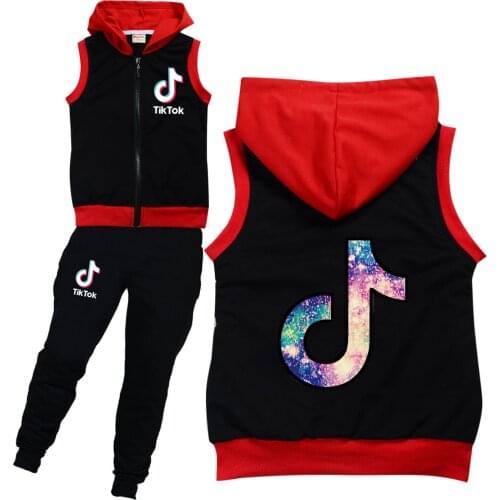 TIK TOK Children Boys Sportswear Kids Warm Clothing Sports Suits 2Pcs Of Childrens Suits Pure Cotton Hooded Vest + Pants