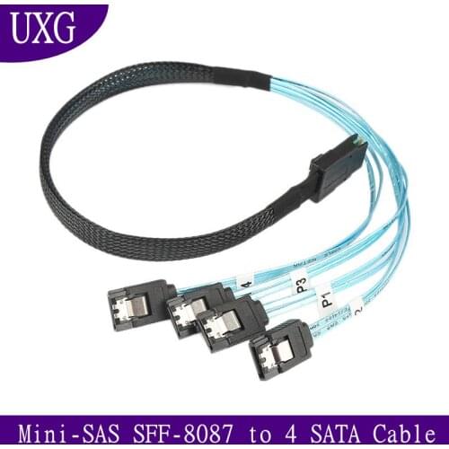 Sas Sata Cable Mini-SAS SFF-8087 To 4 SATA Cable Mini SAS 4i SFF8087 36P To 4 SATA 7P Cable 12Gbps 50cm Hard Drive Data 100cm