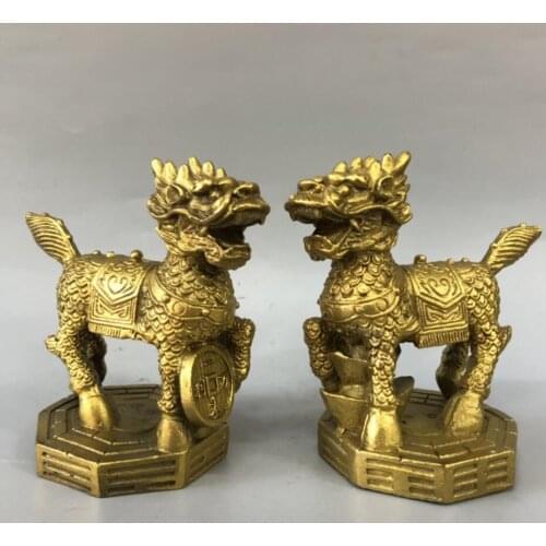 China brass kirin wealth crafts statue A pair