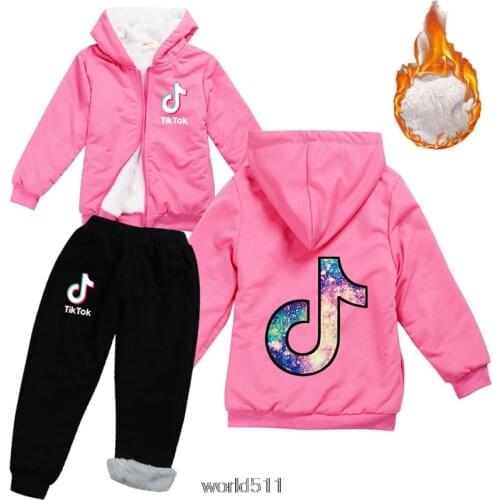 Tik Tok 2Pcs Boys Girls Clothing Set Winter Children Tik Tok Print Hoodie Outerwear Outfits Kids Toddler Warm Costume Suit