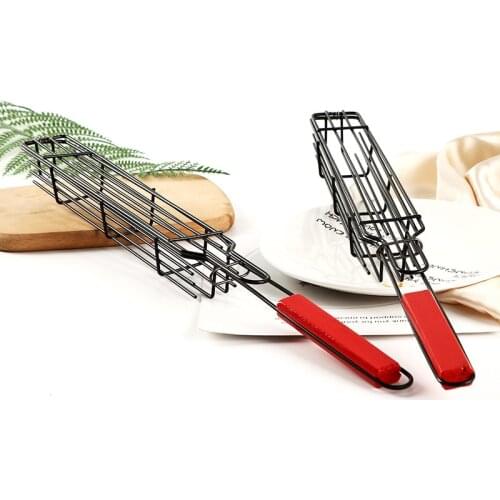 1 Piece/4 Piece Barbecue Grill Basket Reusable Durable Corrosion-Resistant Wooden Handle Grill Tool Grill Net Kitchen Utensils