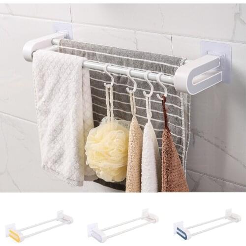 1Pc Creative Plastic Wall-mounted Double-bar Towel Rack Waterproof Kitchen Bathroom Shower Cap Storage Hanger with Hooks