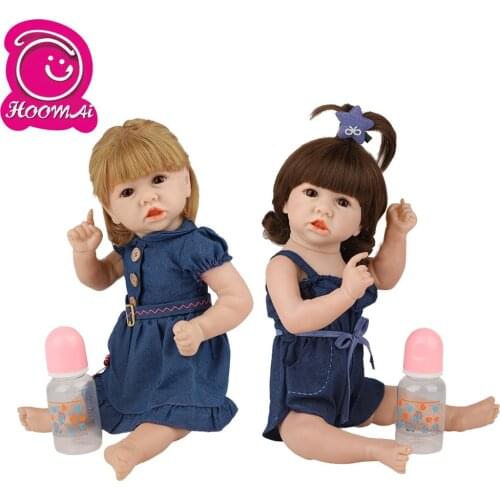 Hoomai Cute Sisters Babies Handmade Reborn Baby Doll 18 Inch full silicone body Newborn Menina toys for children