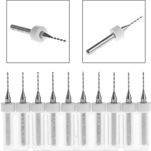 Hot 10Pc 0.9mm Tip 1/8\" Shank Spiral Flute Tungsten Carbide Micro PCB Drill Bits
