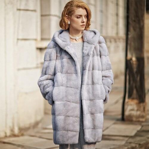 TOPFUR Fashion Real Mink Fur Coat 90 cm Length With Fur Hood 2020 Winter Outerwear Warm Womens Whole Skin Mink Fur Coat
